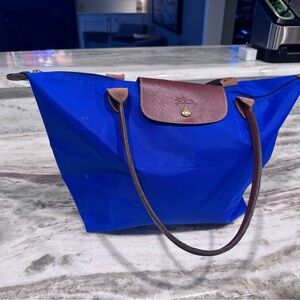 Longchamp Royal Blue Tote with Brown Leather Trim